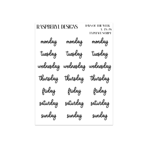 Days Of The Week - A - Script Sticker - Typeface- 28